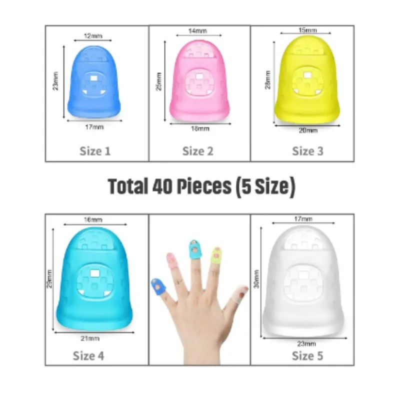 5Pcs/set Solid Color Guitar Fingertip Protectors Non-Slip Rubber Thimble Silicone Finger Guards DIY Craft Glove