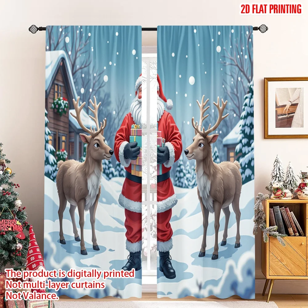 

2pcs 2D flat printing Merry Christmas Drapes Santa Claus reindeer gifts Christmas Polyester Without Electricity Party