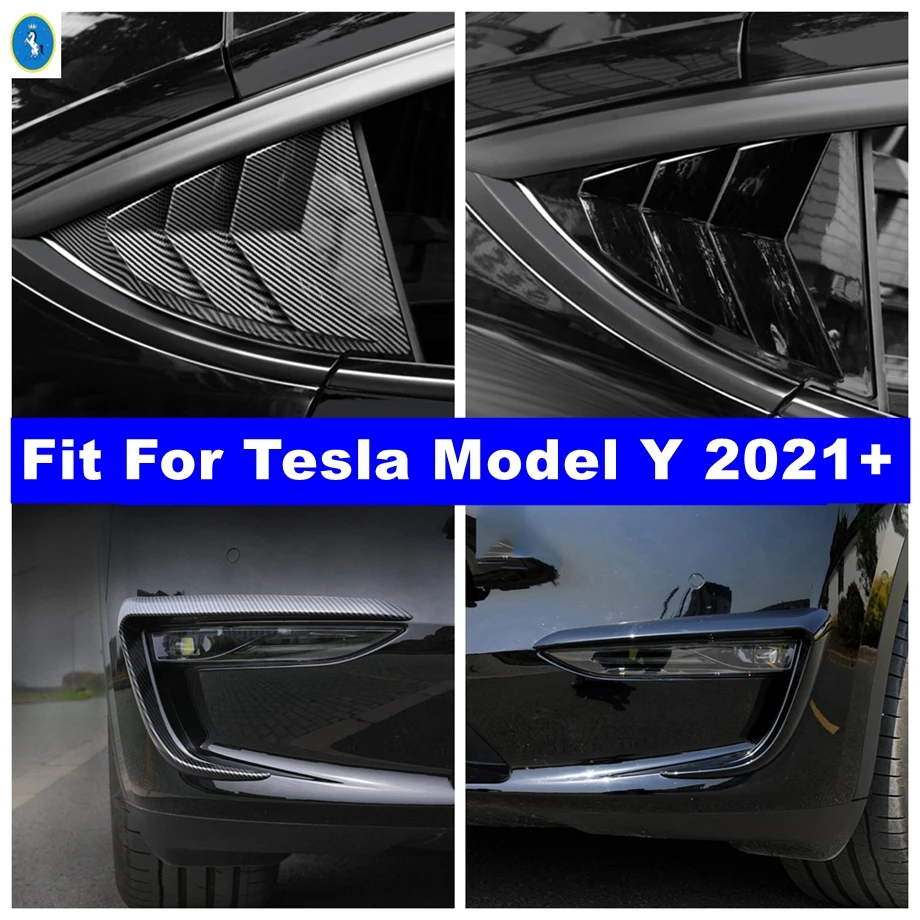 

Carbon Fiber / Black Front Fog Lights Lamps Eyebrow / Rear Window Shutter Panel Accessories Cover For Tesla Model Y 2021 2022