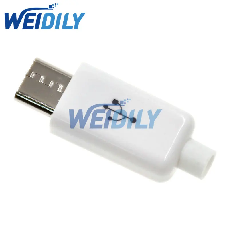 10PCS 4 in 1 DIY Micro USB Welding Type Male 5 Pin Plug Connector Wire Plastic Cover White/black New