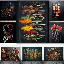 Modern Cooking Herbs Spices Sushi Kitchen Utensils Spoon Wall Art Canvas Painting Luxury Artwork Poster Print Home Picture Decor