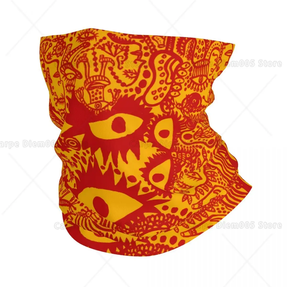 

Шейный платок в стиле бохо с красно-желтым абстрактным цветочным принтом, дышащий эластичный чехол для лица для музыкальных фестивалей, уличный стиль