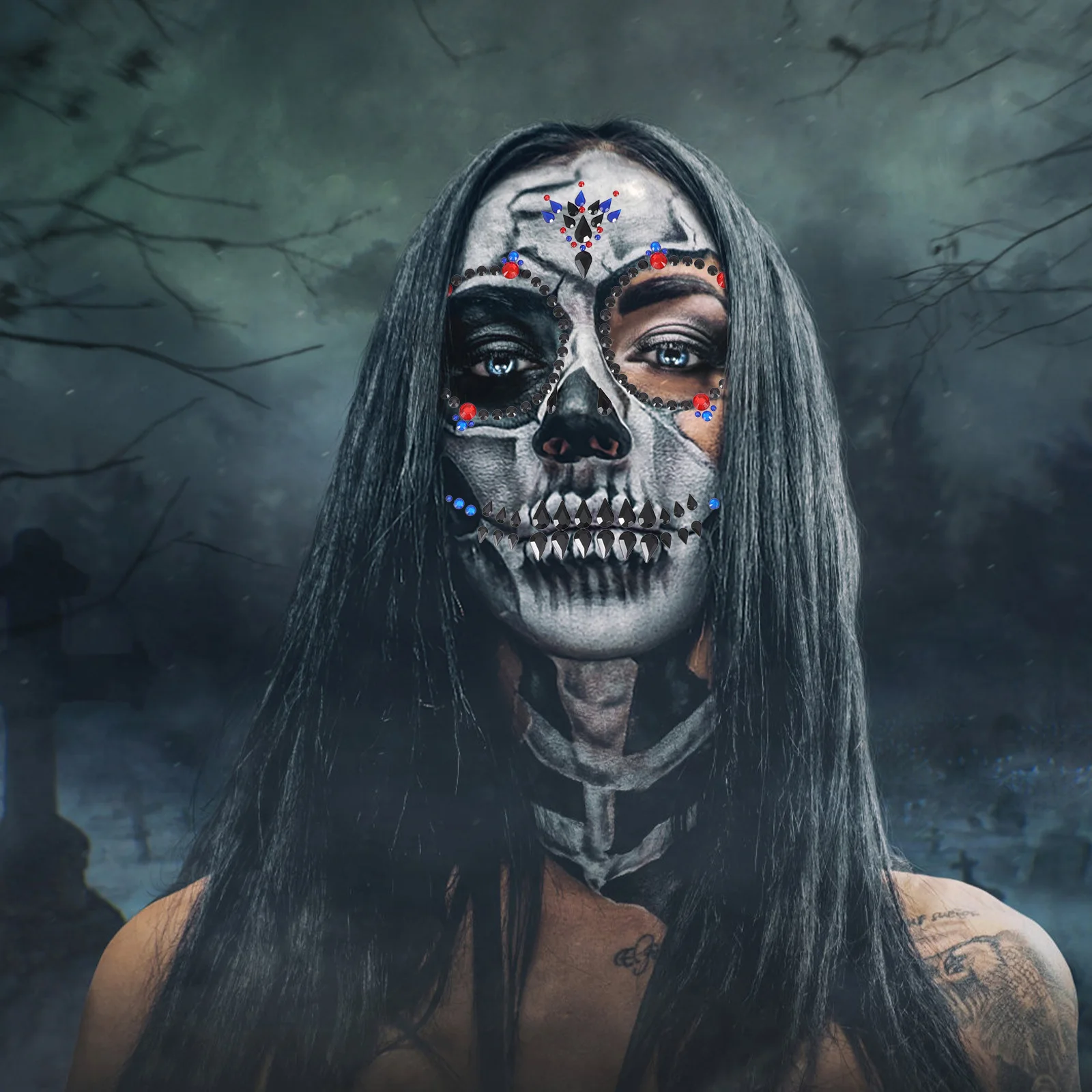 

4 Pcs Rhinestones for Temporary Wedding Face Stickers Tatoos Halloween