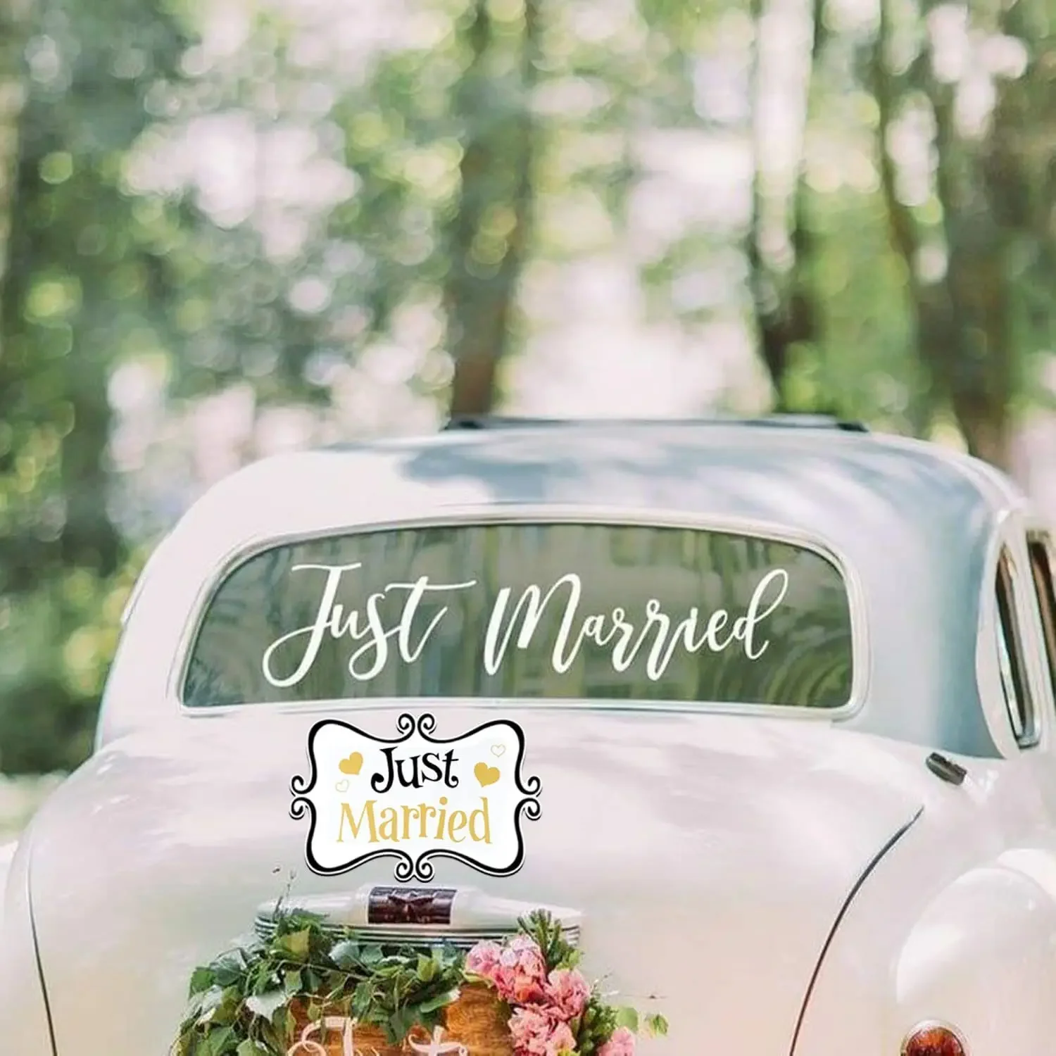 2 Pcs Just Married Car Decals Wedding Car Decorations Vinyl Decal Window Sticker for Wedding Honeymoon Car Decoration Supplies