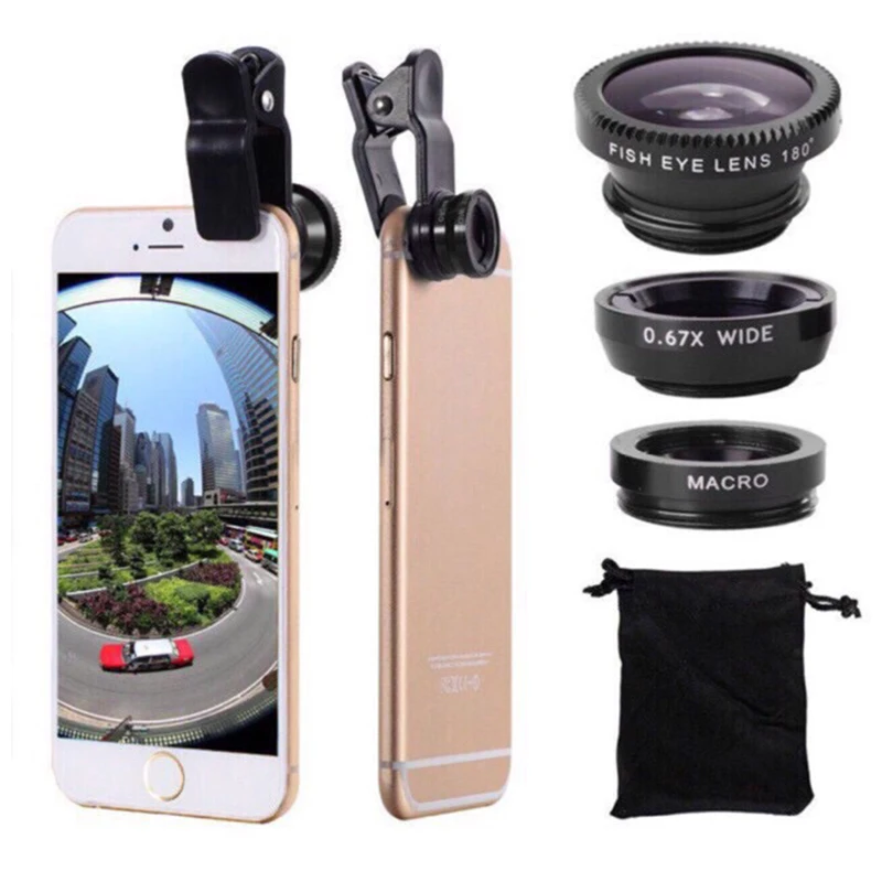 3 In 1 Fish Phone Lens Generic Camera For Smartphone Wide Angle Fisheye Lens And Clip Macro Camera Sets