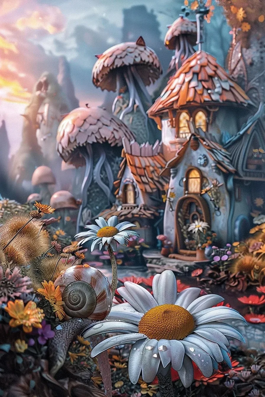 

1000PCS Fantasy Fairy Village Jigsaw Puzzle, Whimsical Mushroom Houses & Giant Flowers for Adults ChildrenEducational Toys Gifts