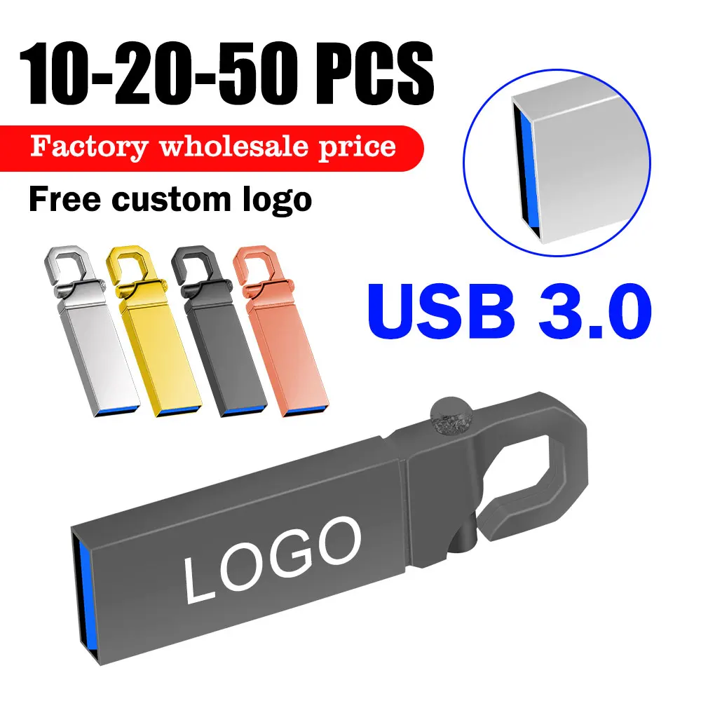 

10/20/50PCS Free Custom LOGO USB Flash Drives 3.0 Metal 64GB Free logo Black 32GB Pen drive 16GB Memory stick U disk 8GB 4GB
