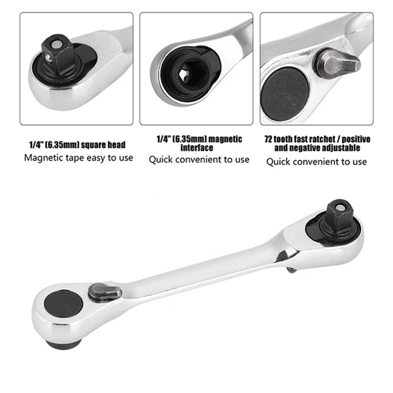 1/4 Zoll 2-in-1 Dual Head Quick Socket Tragbarer Schraubenschlüssel Rob 72 Zähne Mini Hex Bit Doppelseitiger Schraubendreher Schraubenschlüssel Werkzeug – Detail 4