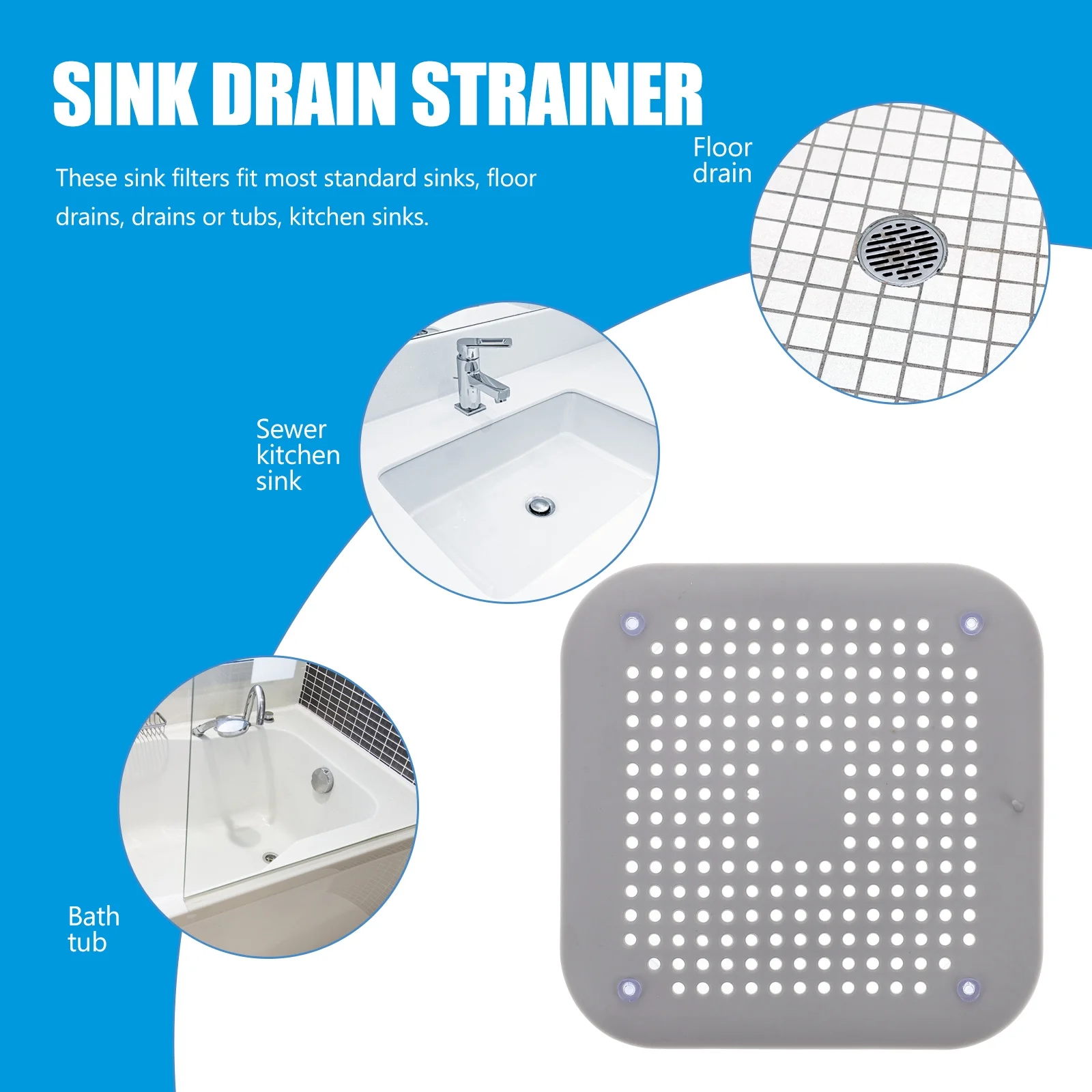 3 قطعة غطاء للصرف المضاد للانسداد مربع بالوعة تصفية للمطبخ الحمام الطابق حوض الاستخدام Tpr قابلة لإعادة الاستخدام الماسك الشعر مع كوب الشفط