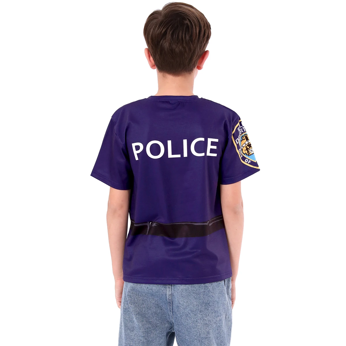 Police T Shirt Kids Halloween Costume Boys Cosplay Policeman Blue Tees Theme Party Tops Preschool Career Day Game Clothes