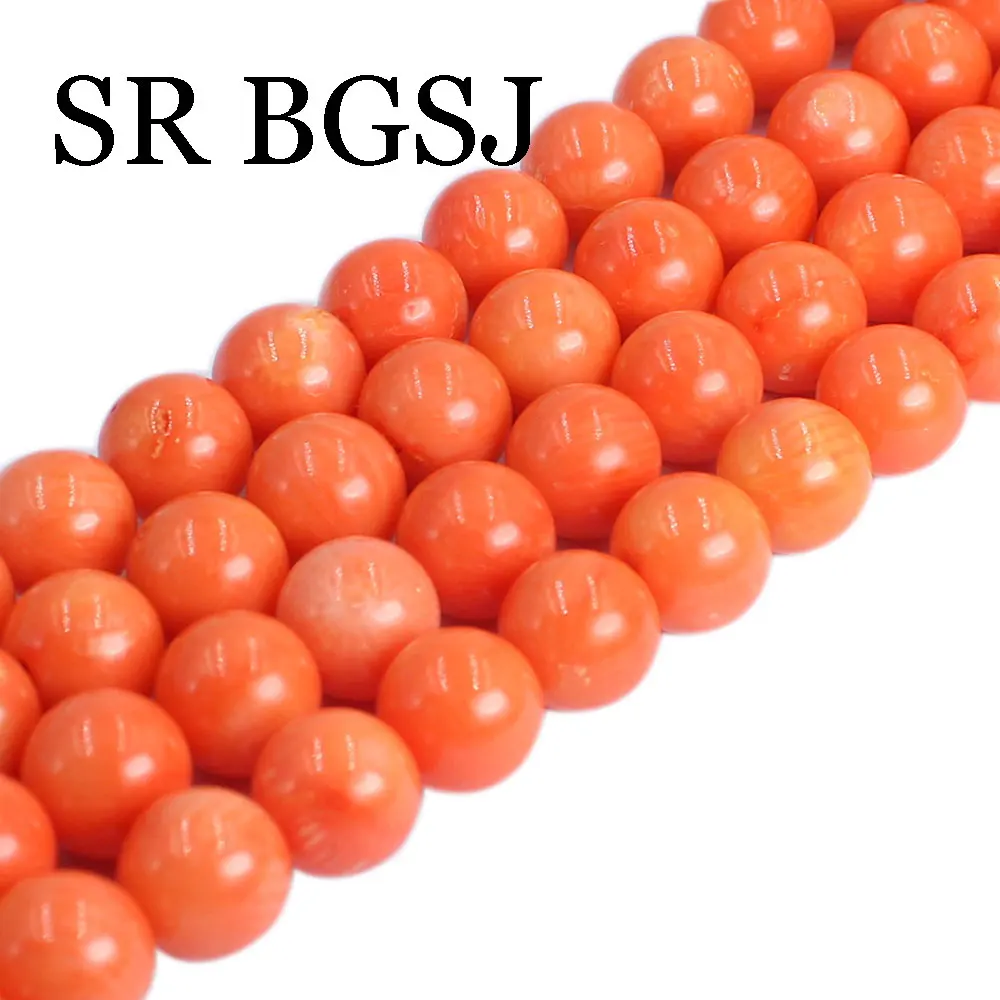 15inch 10mm AAA Real Natural Orange Sea Bamboo Coral Round Loose Beads