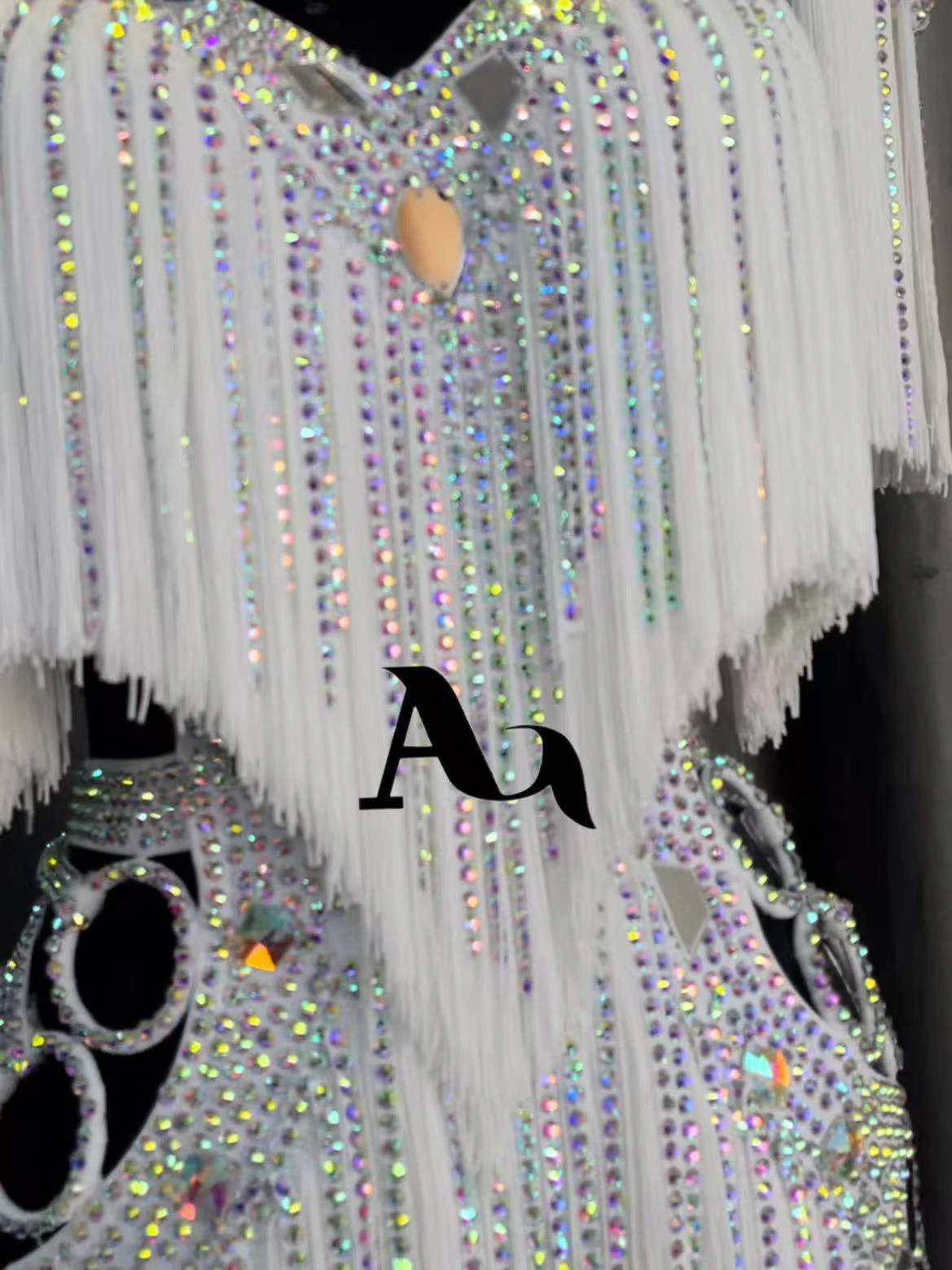 

Latin Dance Adult Children'S Dress AB Stone High-End Custom Pure White Girl Tassel Flower Dress Cha Cha Tango Women'S Clothing