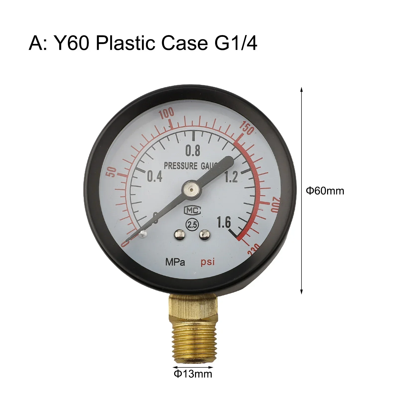 Y60 Pool Filter Water Pressure Gauge Meter for Air Compressor Accurate Reading Sturdy Construction G1/4 Thread