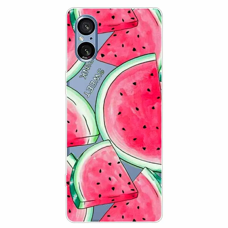 For Sony Xperia 5 V Case Clear TPU Soft Silicone Lovely Cat Back Covers For Sony Xperia 5 IV Cases Fruit 5V Transparent Bumper