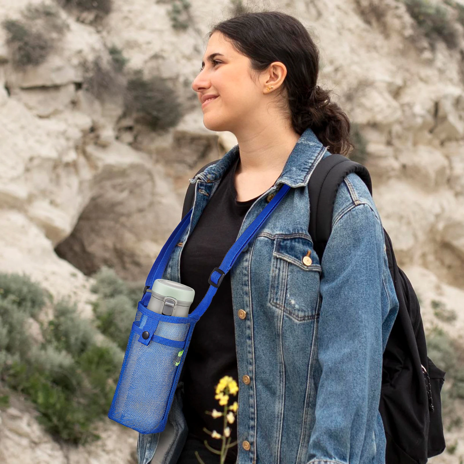 3Pcs Mesh Water Bottle Bag Crossbody Style Adjustable Strap for Hiking Travel Daily Use Lightweight Pouch Cup Bags