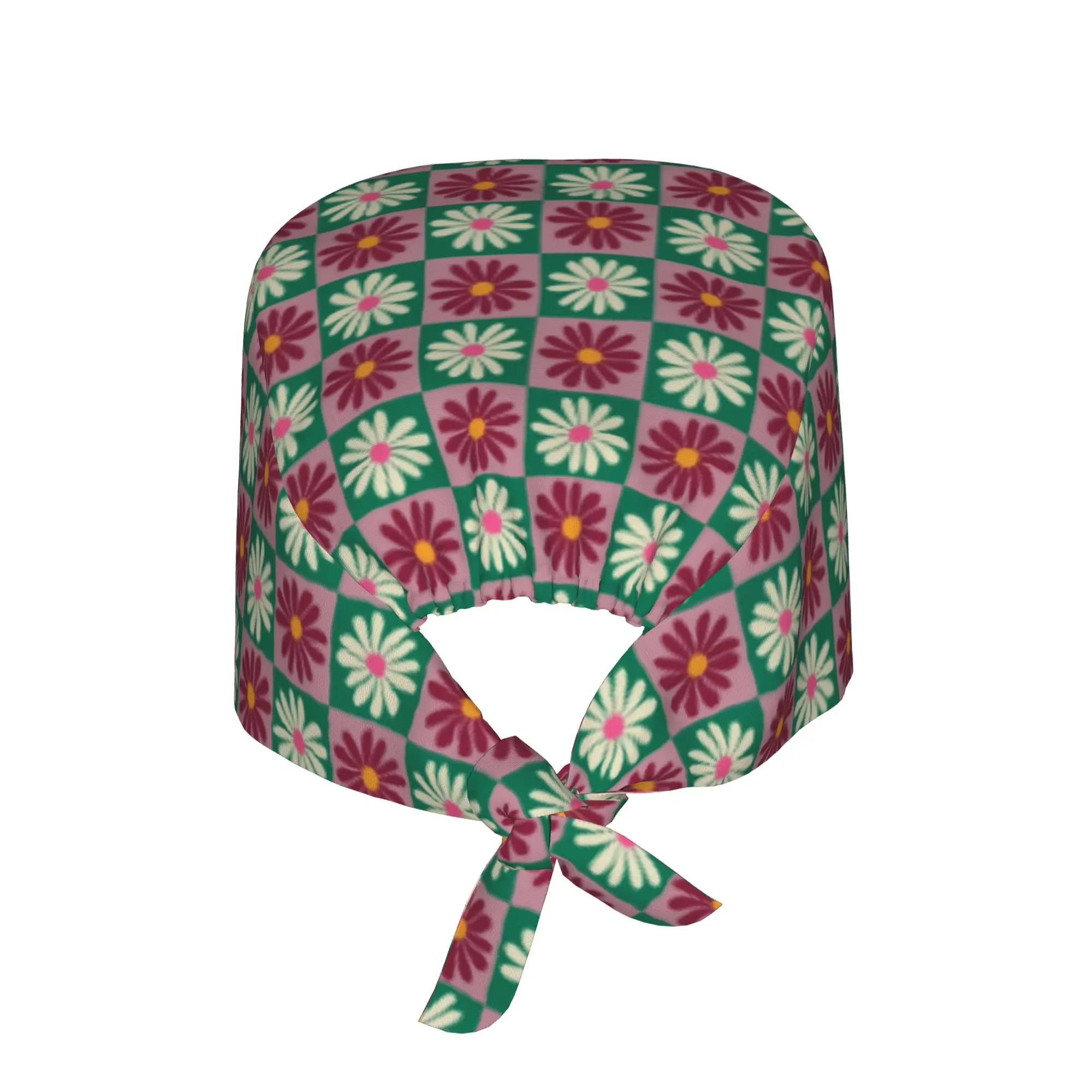 Adjustable Daisy Flower Checker Working Hat Women Men Floral Checkerboard  Scrub Caps Scrub Nursing Doctor Surgeon Cap for Chef
