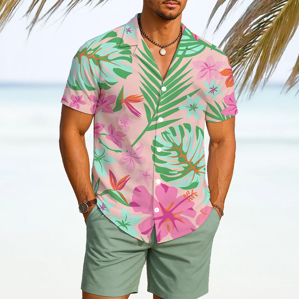 

Новая мужская гавайская рубашка на берегу моря, модная HD цветочная пляжная рубашка с графическим принтом и лацканами с короткими рукавами, повседневная свободная одежда для вечеринок, топ