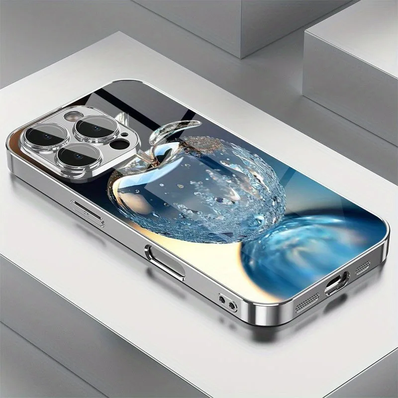 Crystal Water Drop For Apple Pattern Electroplated Phone Case For iPhone 11 12 13 14 15 16 17 Pro Max Plus 16E 17Air Glass Cover