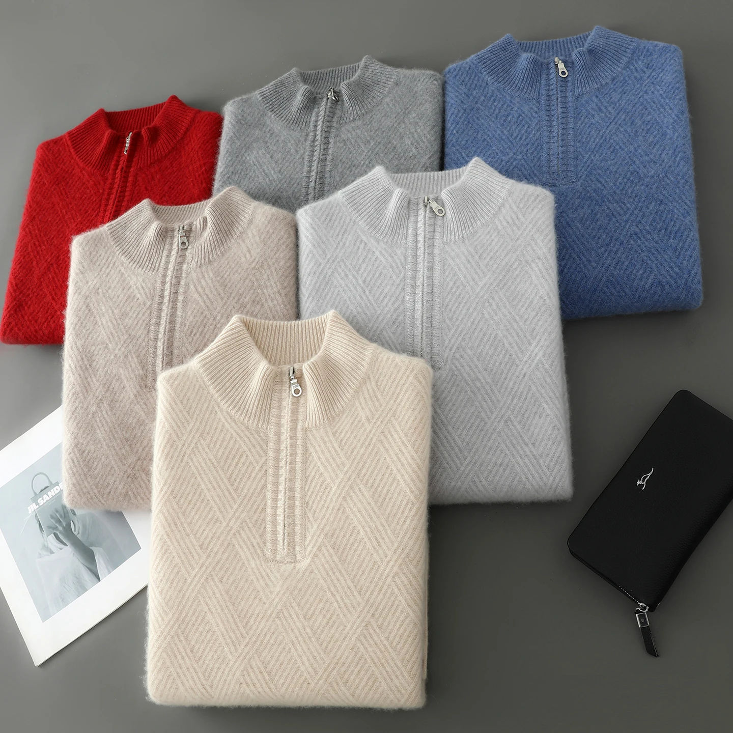 

Мужской свитер-пуловер из 100% кашемира, осенне-зимний, деловой повседневный, с цветовыми блоками, вязаный, свободного кроя, с воротником-стойкой на молнии