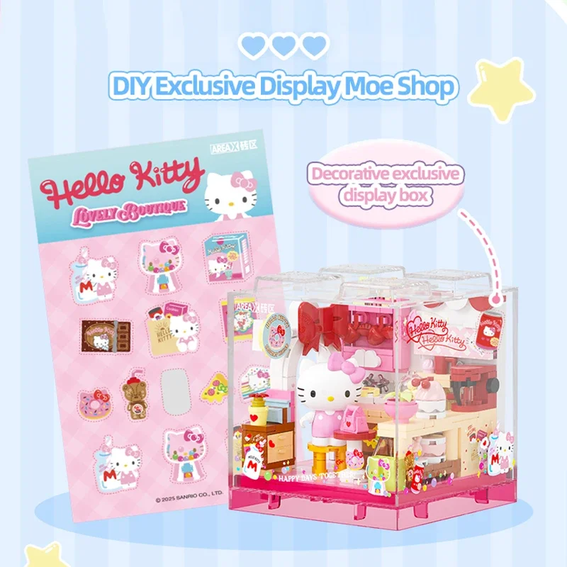 Sanrio Building Blocks Hello Kitty Kuromi Bakery Dessert House Ocean Restaurant Model Desktop Display Toy Gift for Kids Adults