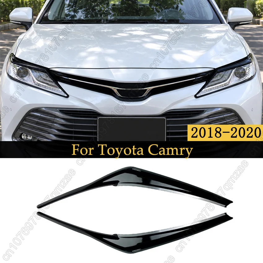 For Toyota Camry 2018 2019 2020 Glossy Black Headlight Eyebrow Eyelid Cover Strip Trim Decoration Sticker Styling Accessory