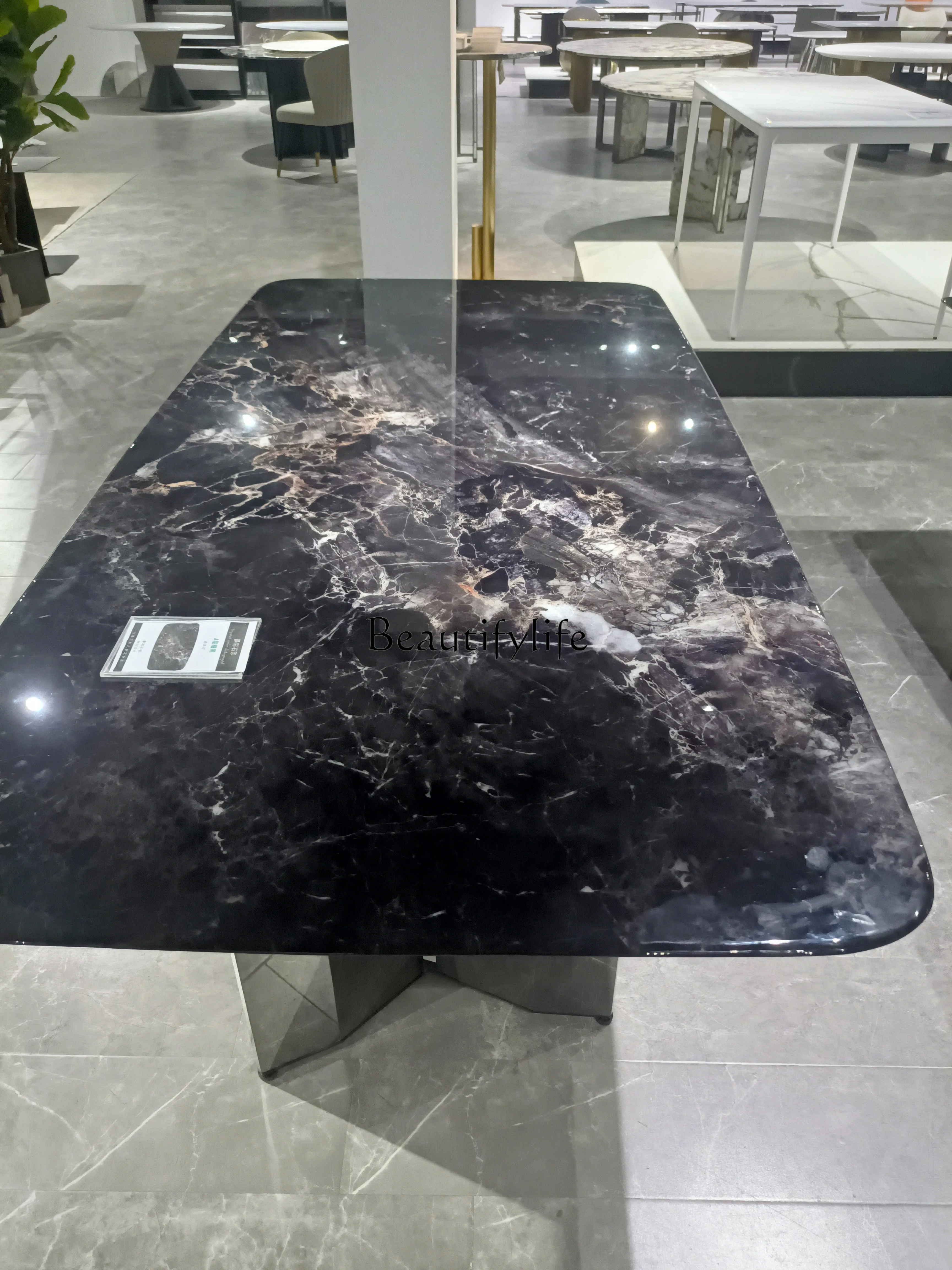 Marble Material Rectangular Light Luxury Dining Table Water Drop Luxury Stone High Sense Household Dining Table