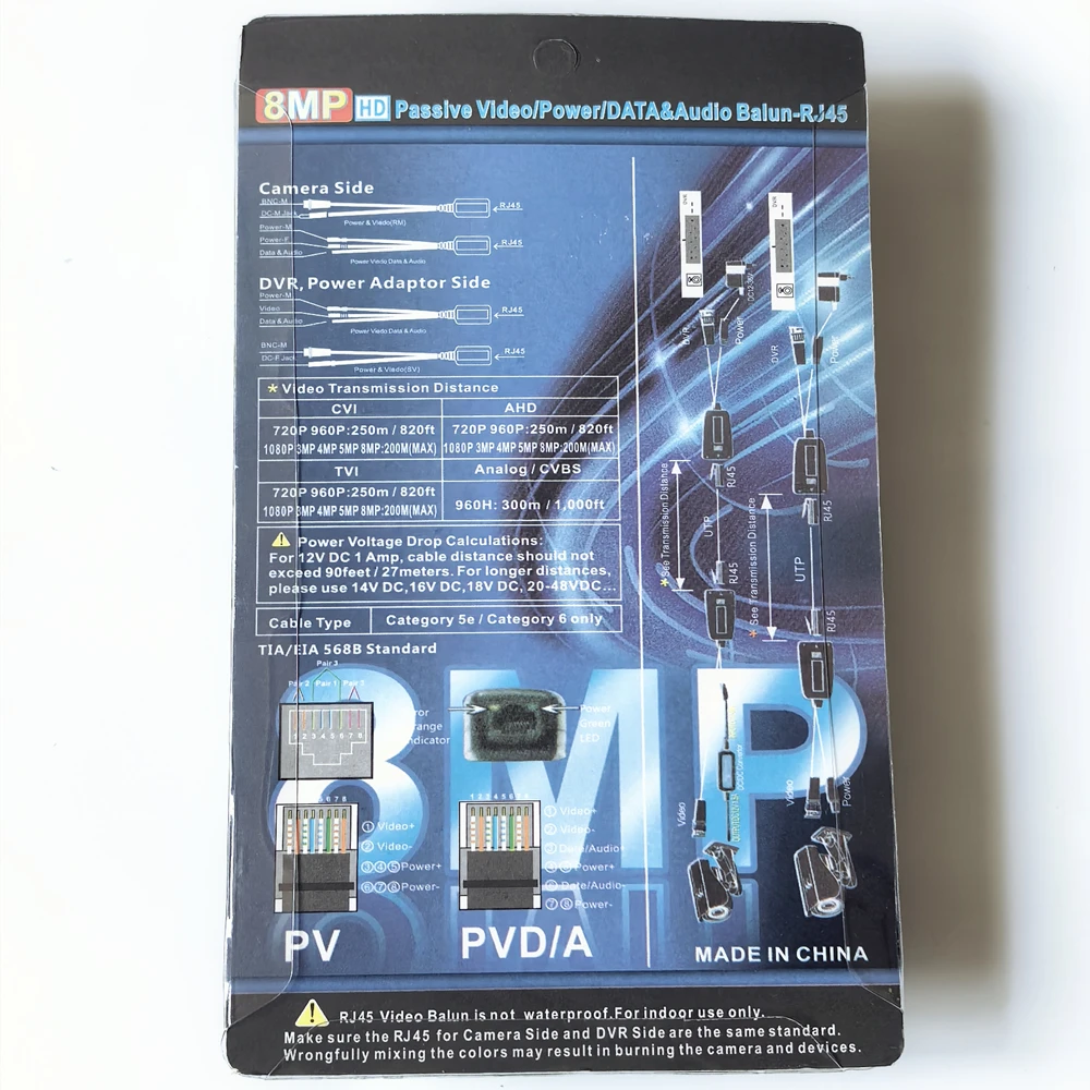 4K 1CH Passive Balun RJ45 CCTV Video Transceiver Coax BNC Supply Power to RJ45 Connector For 2MP 5MP 8MP AHD/TVI/CVI Cameras