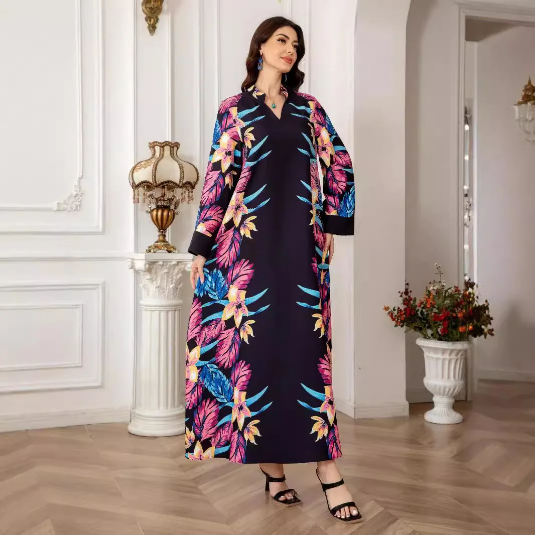 UNI Ramadan Moslim Vrouwen Abaya Avondjurk Print Jurken Islam Marokko Kaftan Lange Gewaad Eid Dubai Abaya Elegante Jalabiya