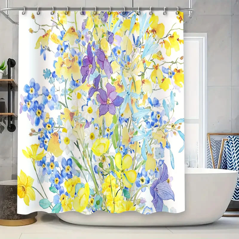 

Floral Shower Curtain Botanical Flower Pattern Waterproof Bathroom Decor Vintage Farmhouse Rustic Nature Artistic Wall Hanging