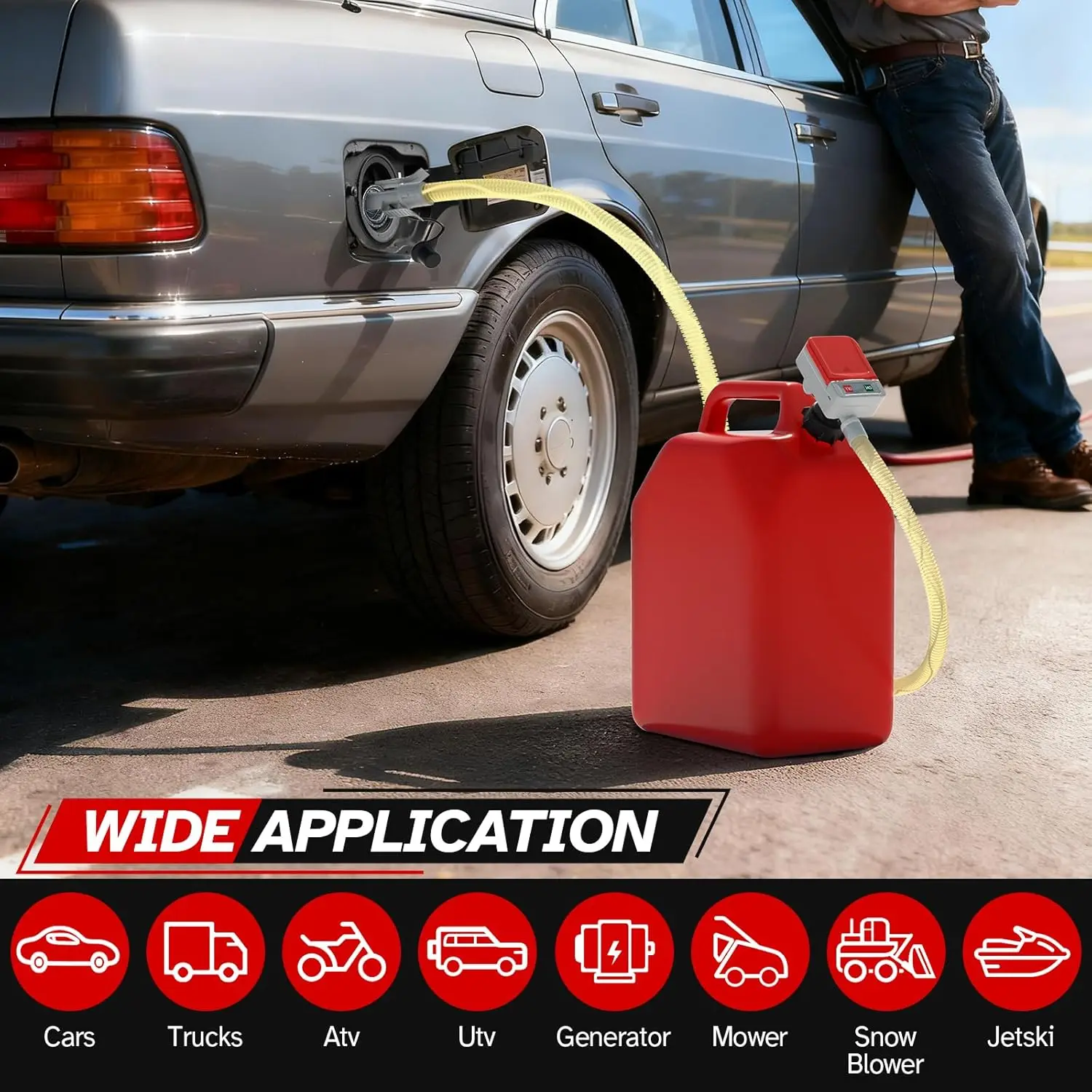 Electric Fuel Siphon Pump Portable Auto Stop Transfer 3.2 L/min Battery USB for Gas Diesel Water Oil Cans Car Boat RV Lawn Mower