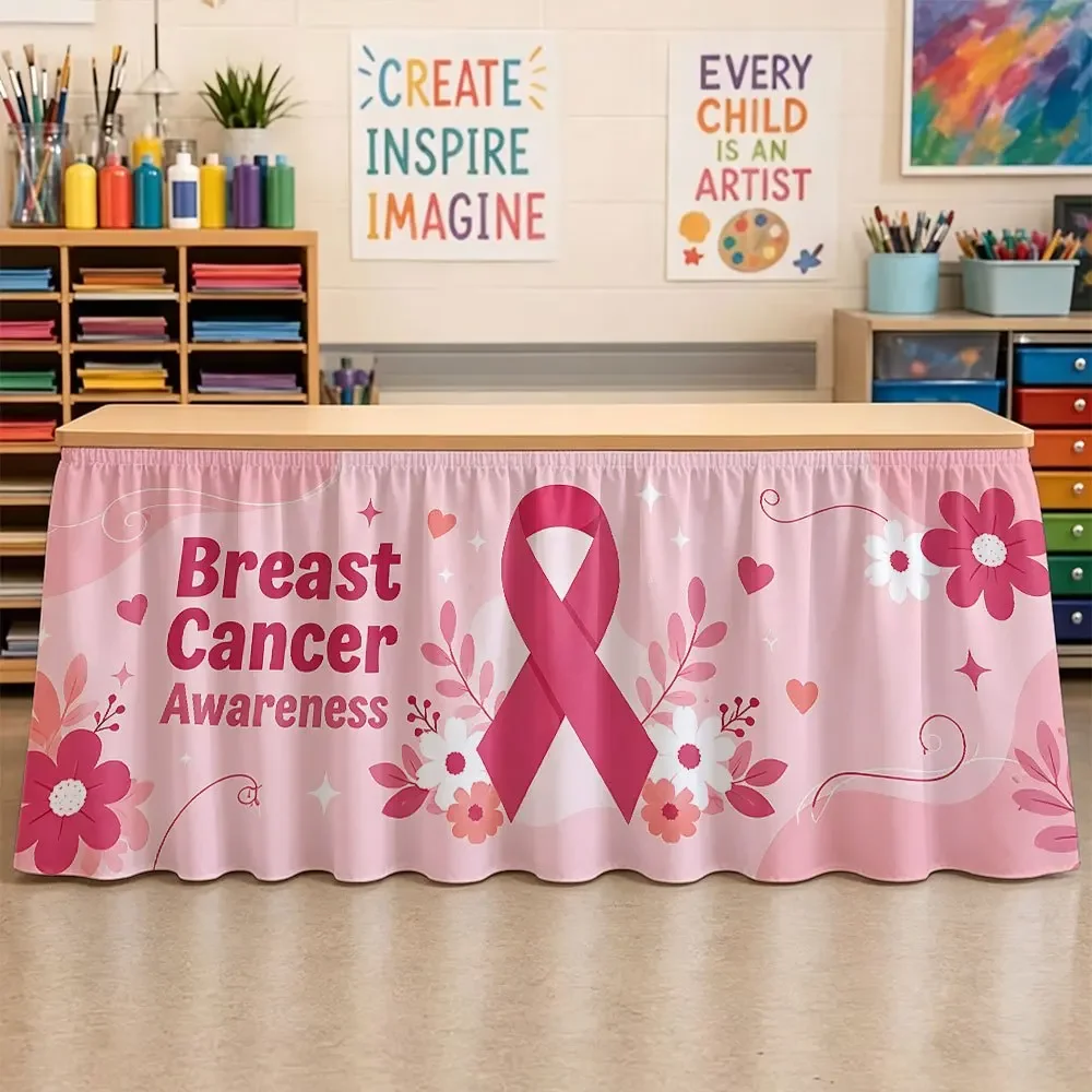 One piece of breast cancer prevention pattern tablecloth,made of soft fabricsuitable for classroom or family party table setting