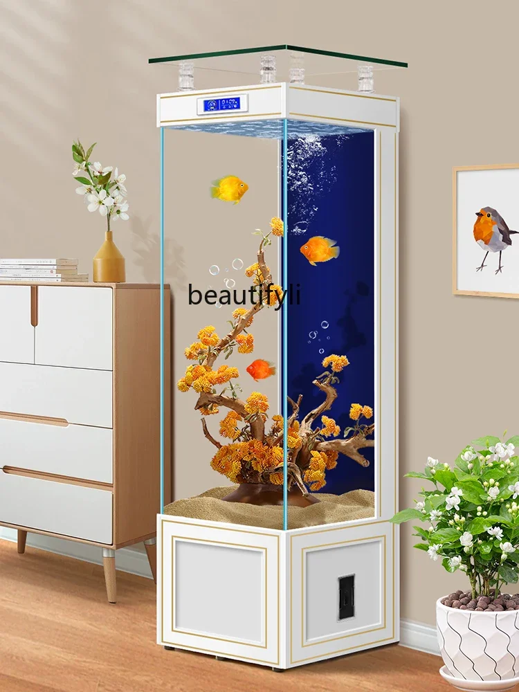 

Super White Glass Fish Tank Living Room Small Light Luxury Intelligent Vertical Fish Globe Ecological Self-Circulation