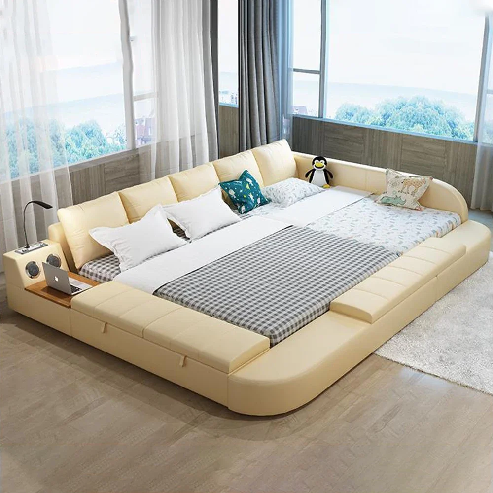 Multifunctional Genuine Leather Parent-child Bed with Bluetooth Audio and Lamp / Tech Smart Beds Tatami Ultimate Camas