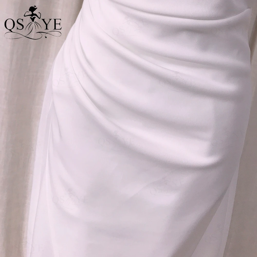 QSYYE ง่ายชุดแต่งงานสีขาวเซ็กซี่ด้านหน้าแยกชุดเจ้าสาวชาความยาว Ruched แขนด้านข้างหนึ่งสายรัดผู้หญิงชุดเจ้าสาว