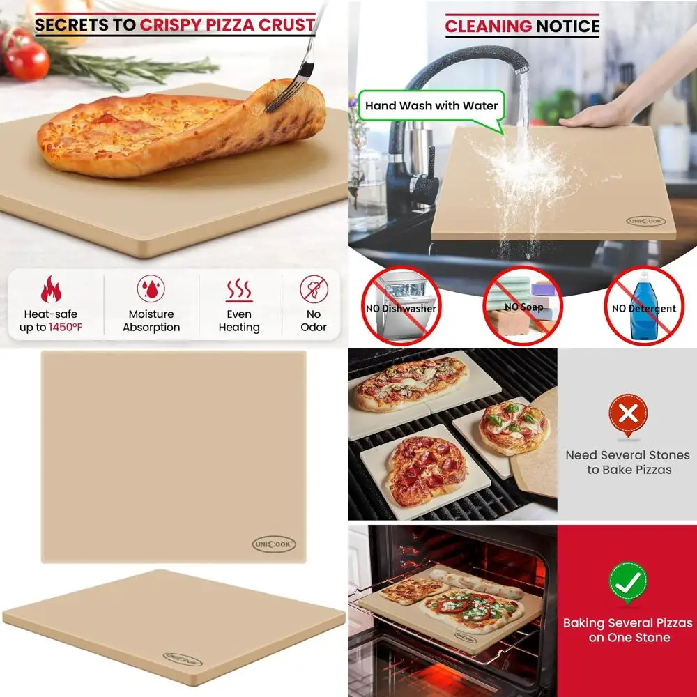 

Large 20x16 Inch Rectangular Pizza Stone - Thermal Shock Resistant, Ideal for Crispy Pizzas, Bread, and Cookies, Dough Cutter In