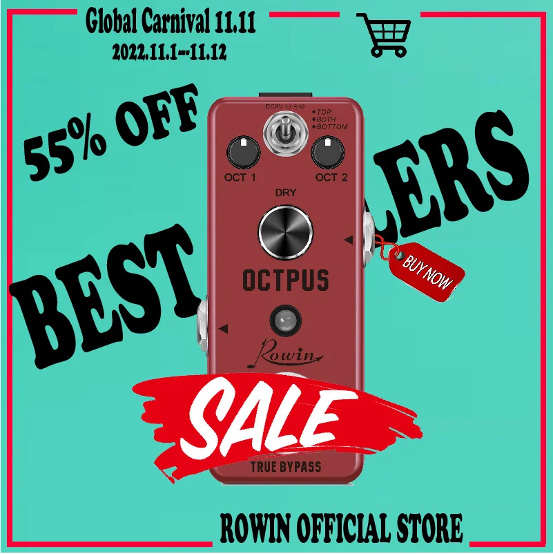 

Rowin LEF-3806 Pure Octpus Guitar Pedal Electric Guitars Digital Octave Pedals 11 Different Octaves Modes Precise Polyphonic Oct