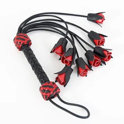 64.5cm Leather Handle Rose Top Horse Whip Riding Crop Flogger Paddle Slapper Horse Training Dressage Whips