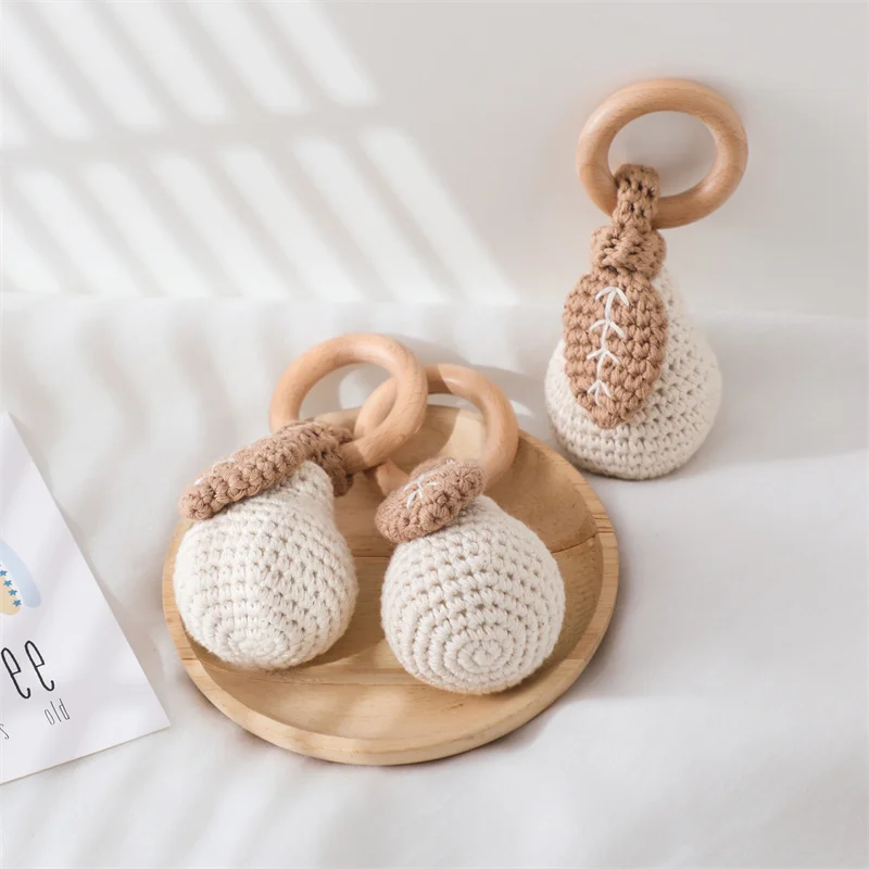 Newborn Baby Teether Music Rattle Baby Fruit Crochet Rattle Cute Cartoon Animal Crochet Rattle Soother Bracelet Kids Wooden Toys