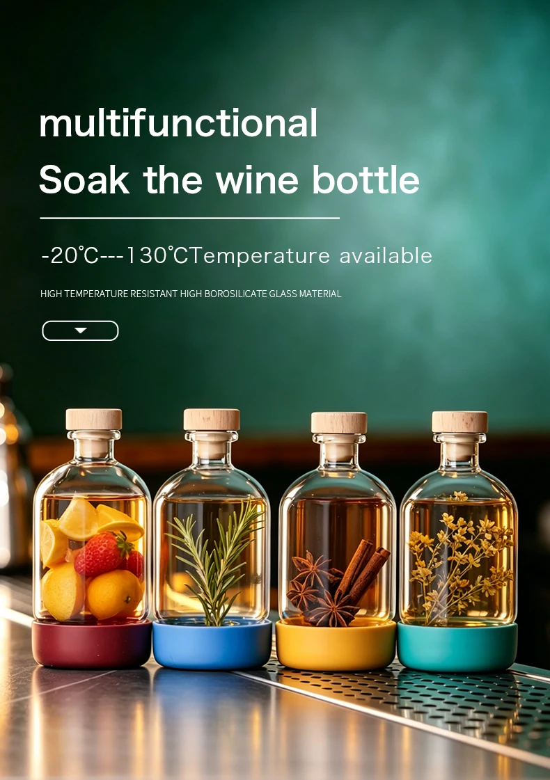 Inmeet Bar Professional 2PCS Immersion Bottle Set Multi-use Glass Bottle with Stopper for Wine Juice Oil Household Use