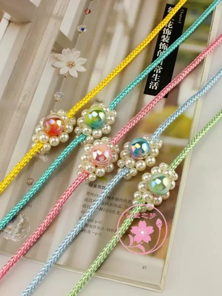 Japanese Kimono & Yukata Matching Waist Cord - Multi-color Glass Pearl Floral Hand-beaded Obi Accessory with Decorative Tie