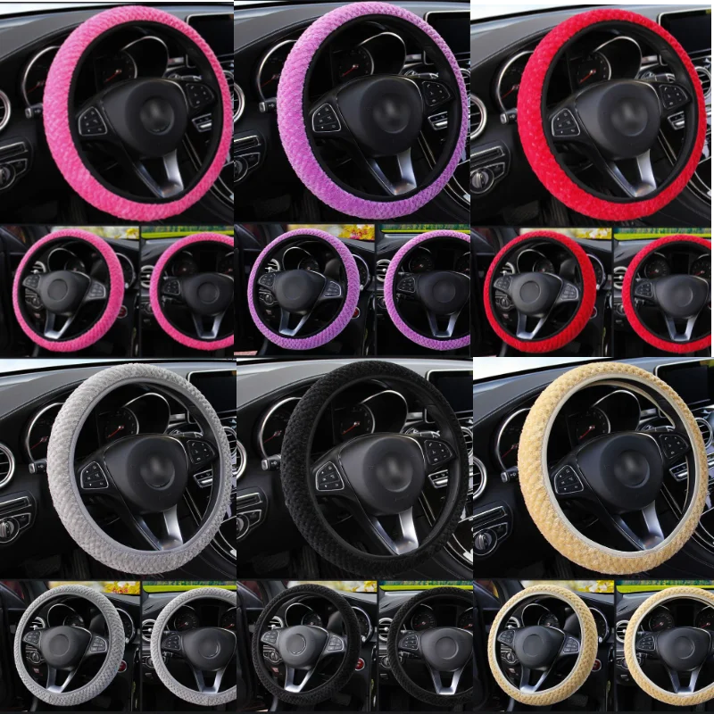 

Soft Winter Warm Plush Car Steering Wheel Cover Universal Steering Wheel Cover For Car Auto Interior Accessories