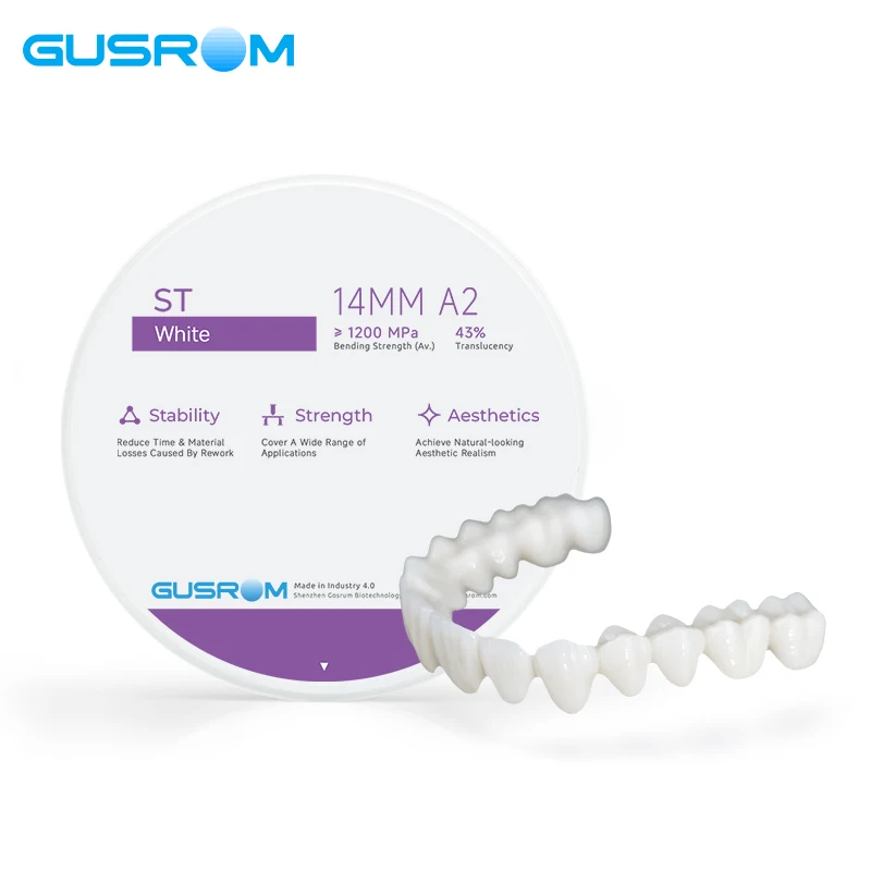 

GUSROM Dental Zirconia Block ST White Disc for Internal Staining 98mm CAD/CAM Material for Dental Laboratory Crown and Bridge