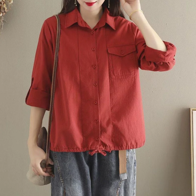 

Retro Cotton and Linen 2025 Spring New Women's Versatile Loose Long-sleeved Fashion Shirt