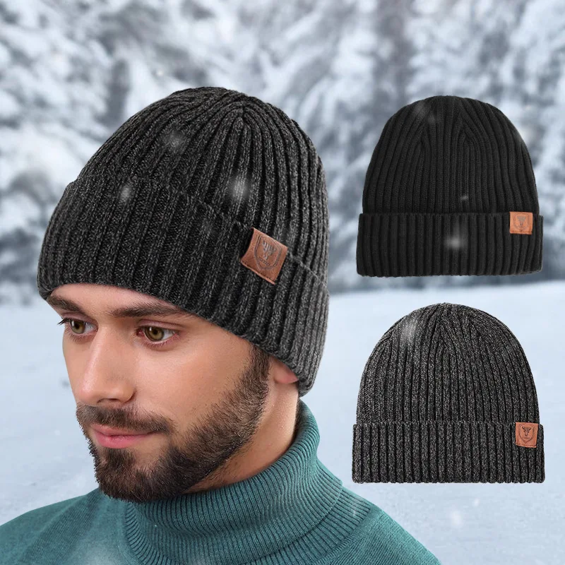 

Winter Hats For Men Women Elastic Thickened Knitted Beanie Ear Protection Solid Color Cap Warm Outdoor Skiing Mountaineering Hat