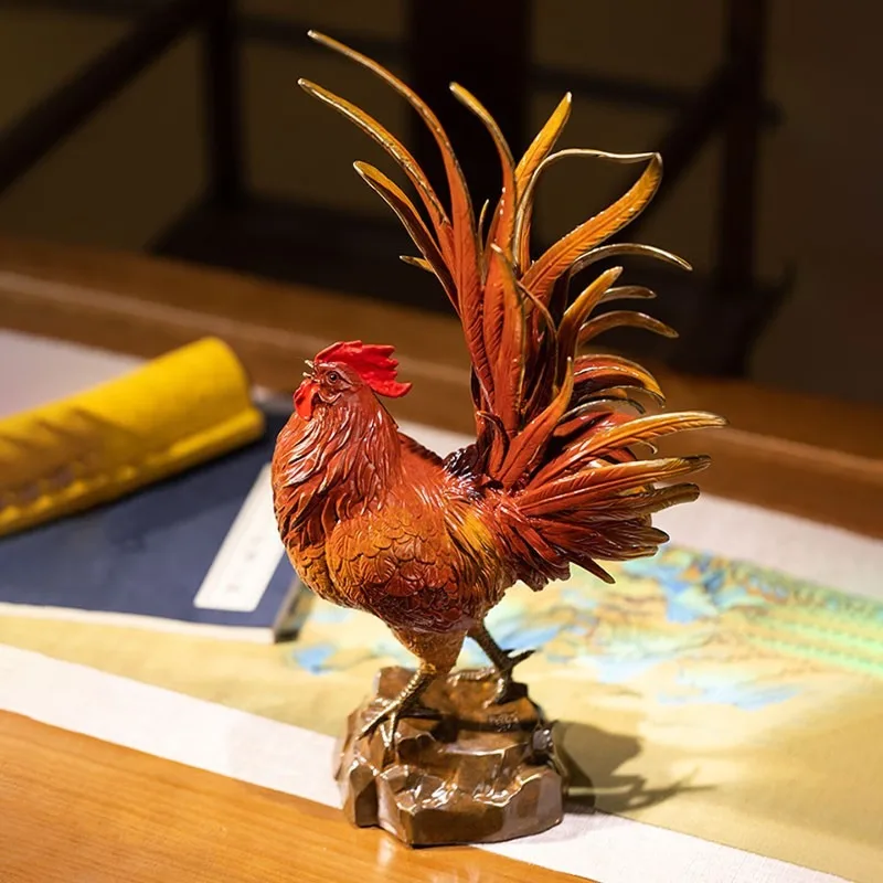 Zhu Bingren Copper‑Golden‑Rooster‑Good‑News Brass‑Ornament Home‑Decor For Lobby Living‑Room Opening Business Blessing Gift