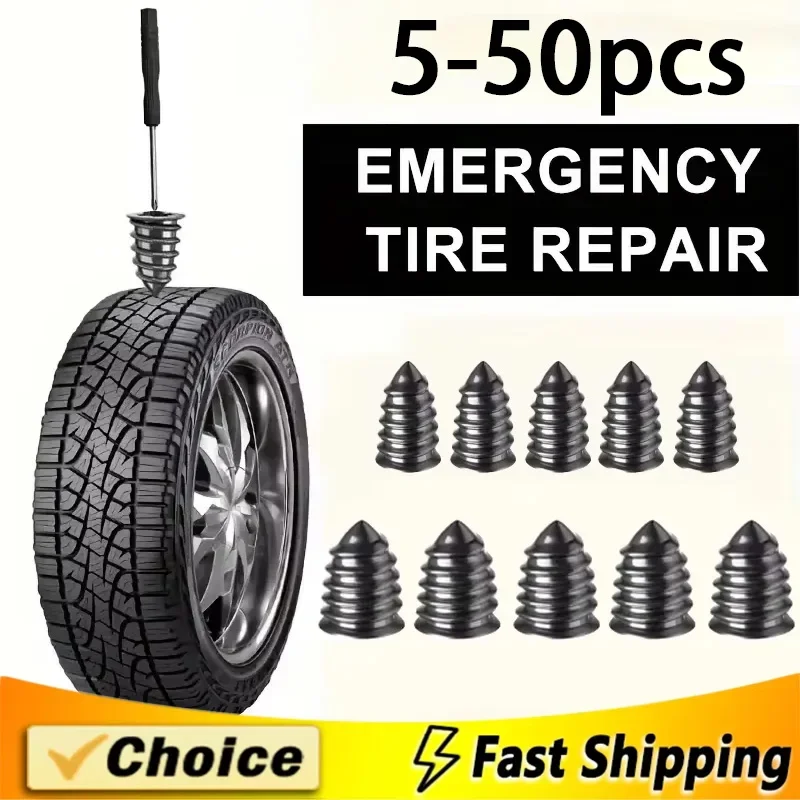 Emergency Tire Repair Kit - Easy to Use Synthetic Rubber Plugs with Tool Puncture Sealant for Cars Motorcycles, Bicycles, Trucks