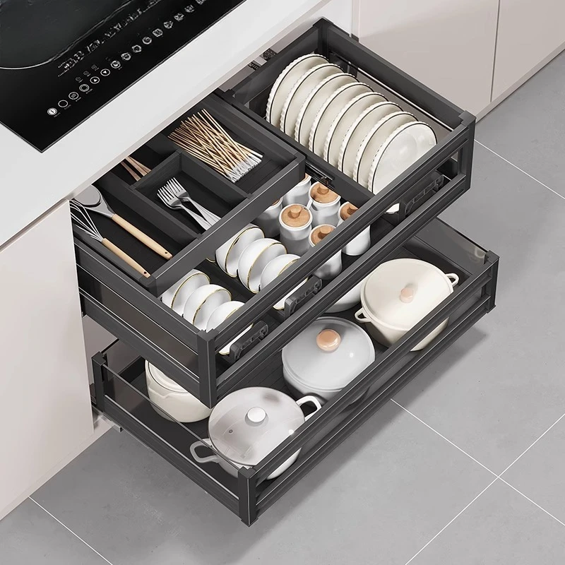 

37 Deep and shallow cabinets, pull baskets, kitchen cabinets, aluminum alloy double-layer drawer type, dish baskets,