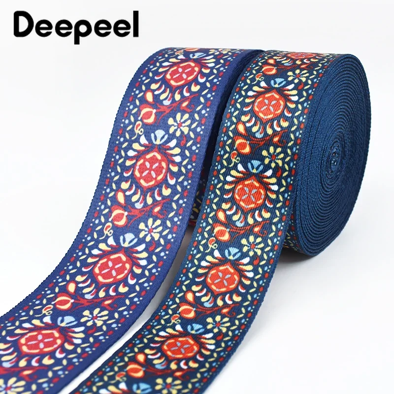 5/10Meters Deepeel 38/50mm Ethnic Printed Ribbon 1mm Thick Sewing Bias Bag Belt Webbing Band DIY Garment Clothing Accessories