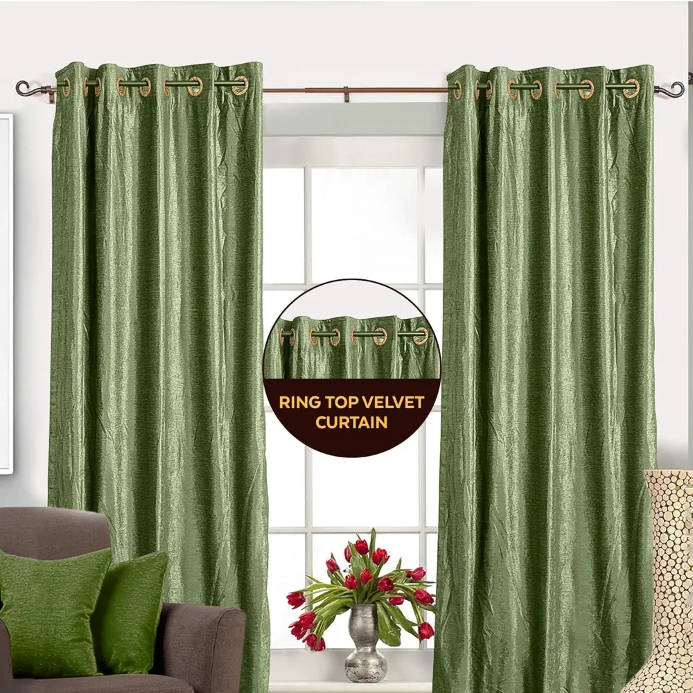 Handgefertigte olivgrüne Samtvorhänge, linierte Vorhänge mit Ringplatte für Fenster und Tür, 43" B x 84" L, Vintage-Vorhänge für Schönheit und S