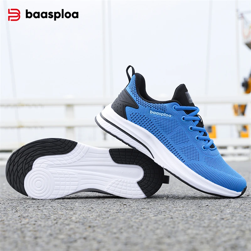 

Baasploa Men Running Shoes Brand Mesh Breathable Casual Sneakers Male Lace-Up Comfort Lightweight Sport Shoes Non-Slip Outdoor